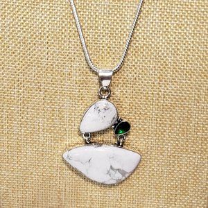 Howlite necklace, 925 silver howlite jasper diopside long pendant necklace